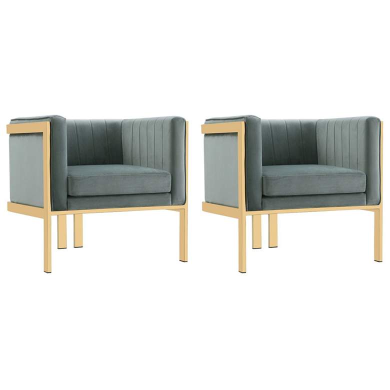 Image 1 Paramount Warm Grey and Polished Brass Velvet Accent Armchair (Set of 2)