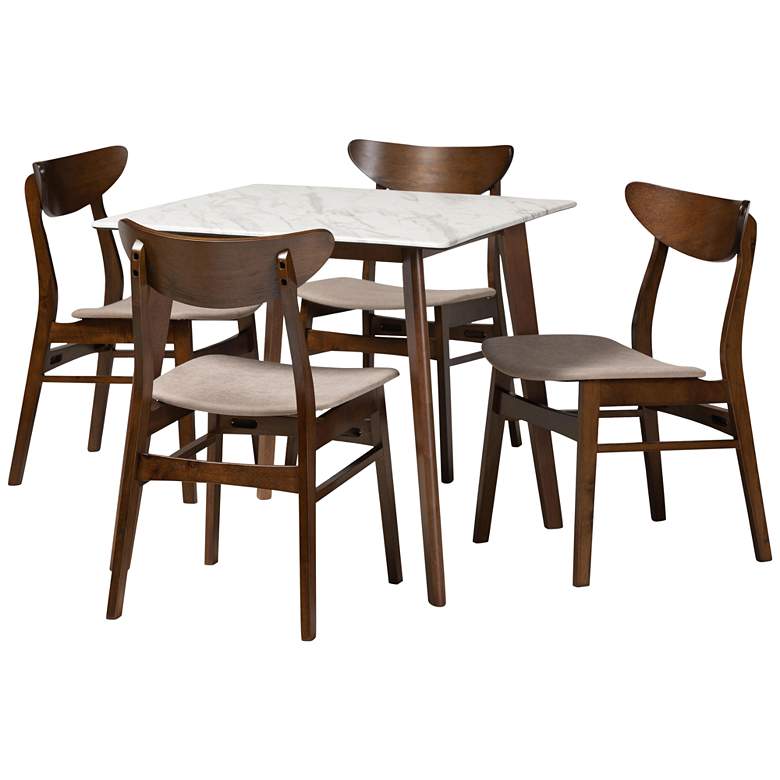 Image 1 Paras Walnut Brown Beige 5-Piece Dining Table and Chair Set