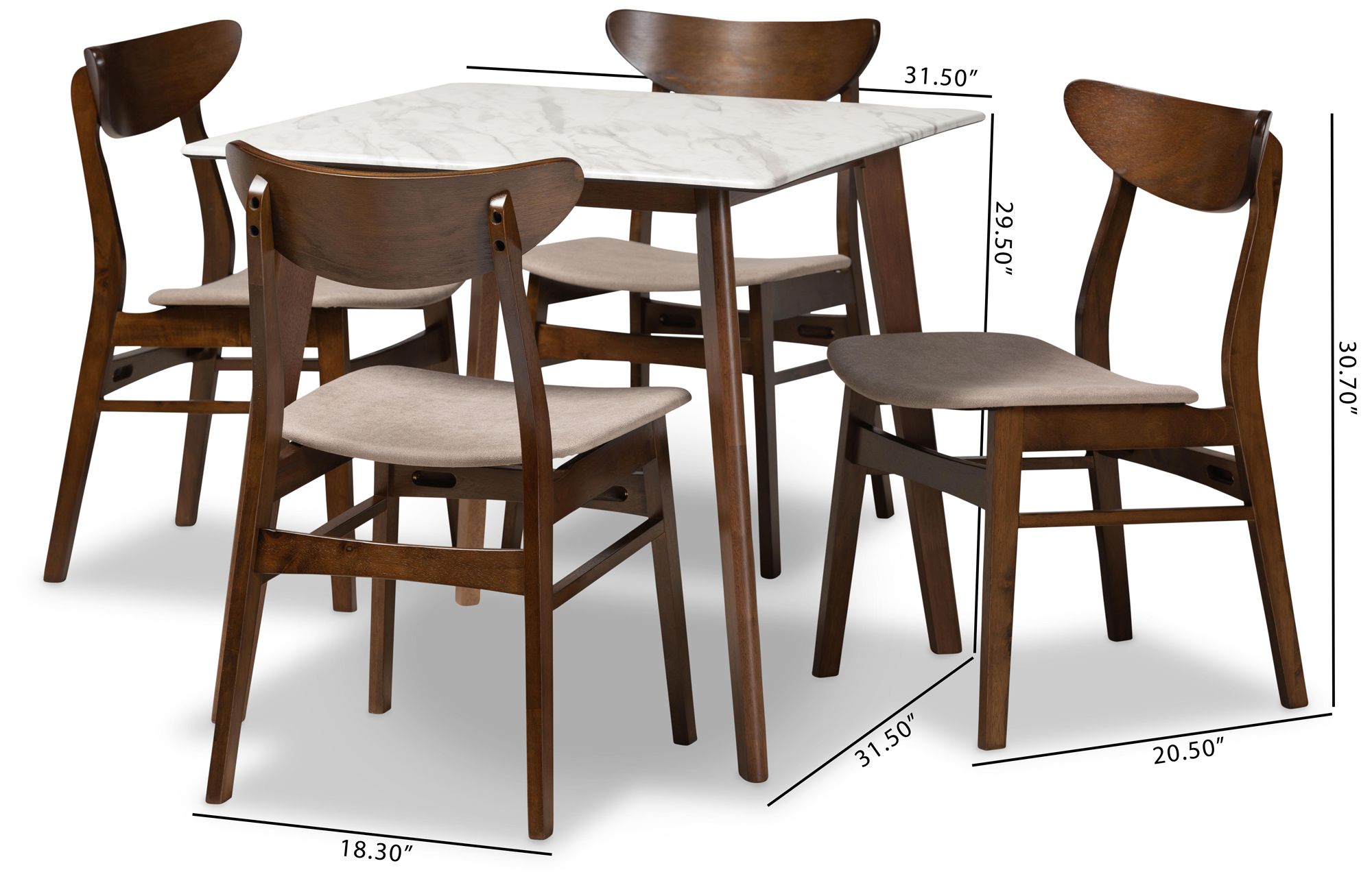 Paras Walnut Brown Beige 5-Piece Dining Table and Chair Set