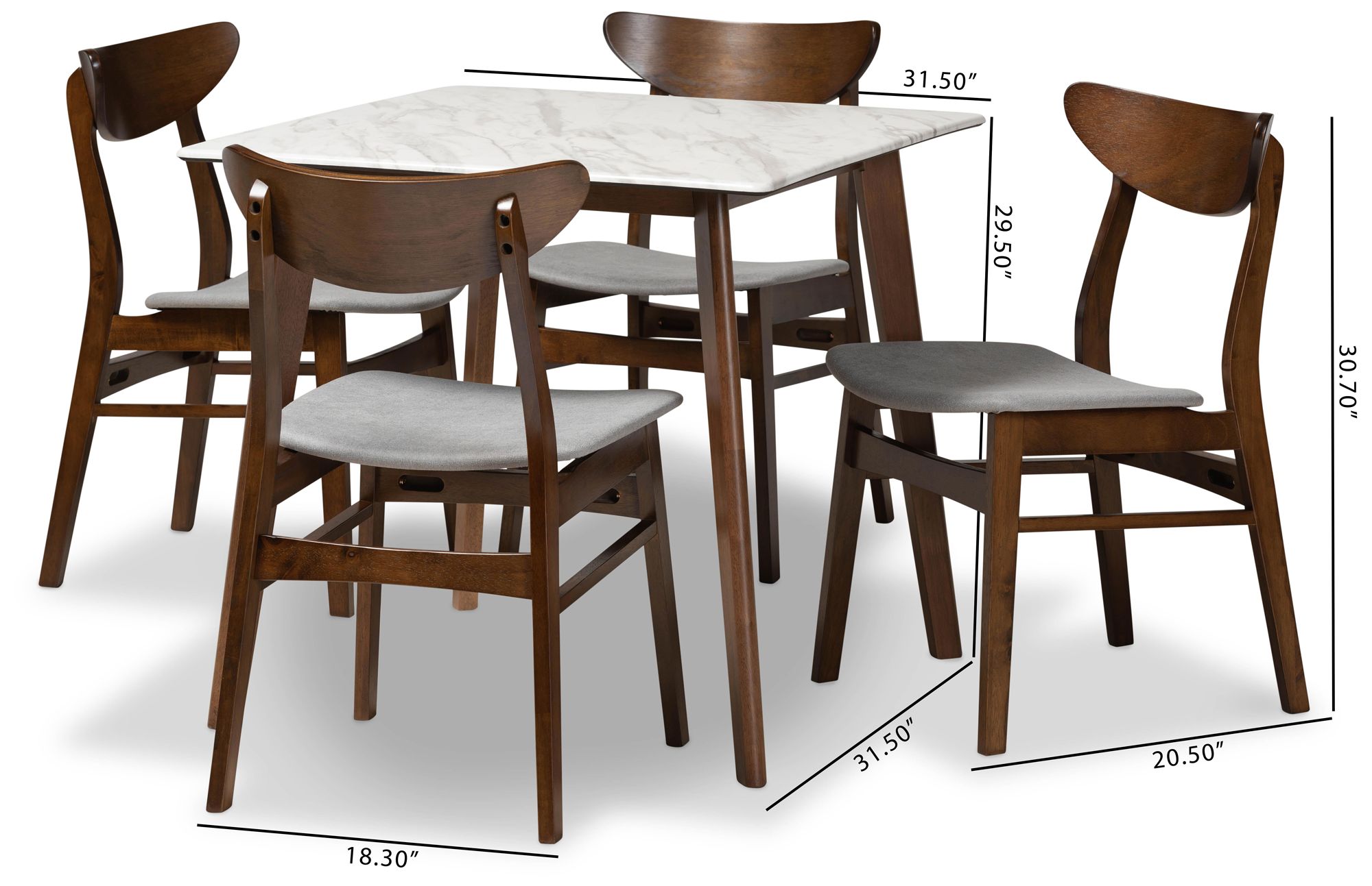 Paras Walnut Brown Gray 5-Piece Dining Table and Chair Set