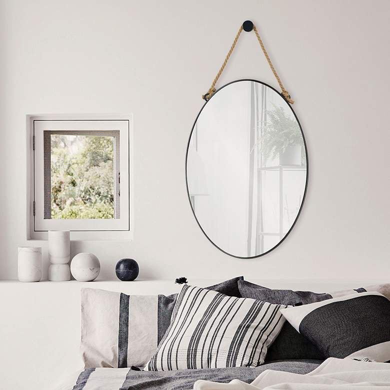 Image 1 Parbuckle Powder-Coated Black 22" x 42" Oval Wall Mirror