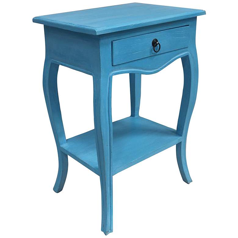 Image 1 Paris 17 3/4" Wide Antique Blue Wood 1-Drawer Side Table