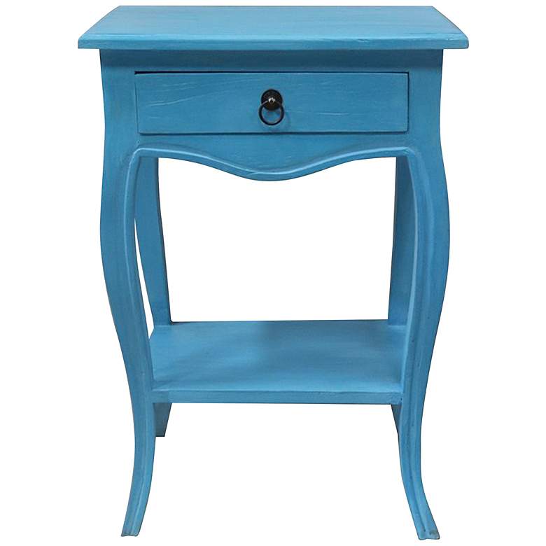 Image 3 Paris 17 3/4" Wide Antique Blue Wood 1-Drawer Side Table more views
