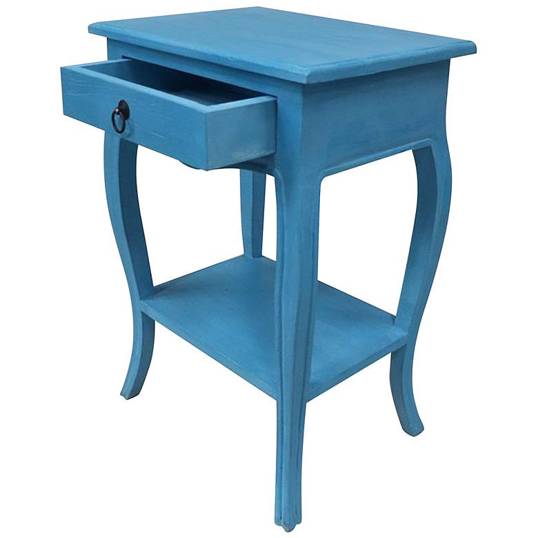 Image 4 Paris 17 3/4" Wide Antique Blue Wood 1-Drawer Side Table more views