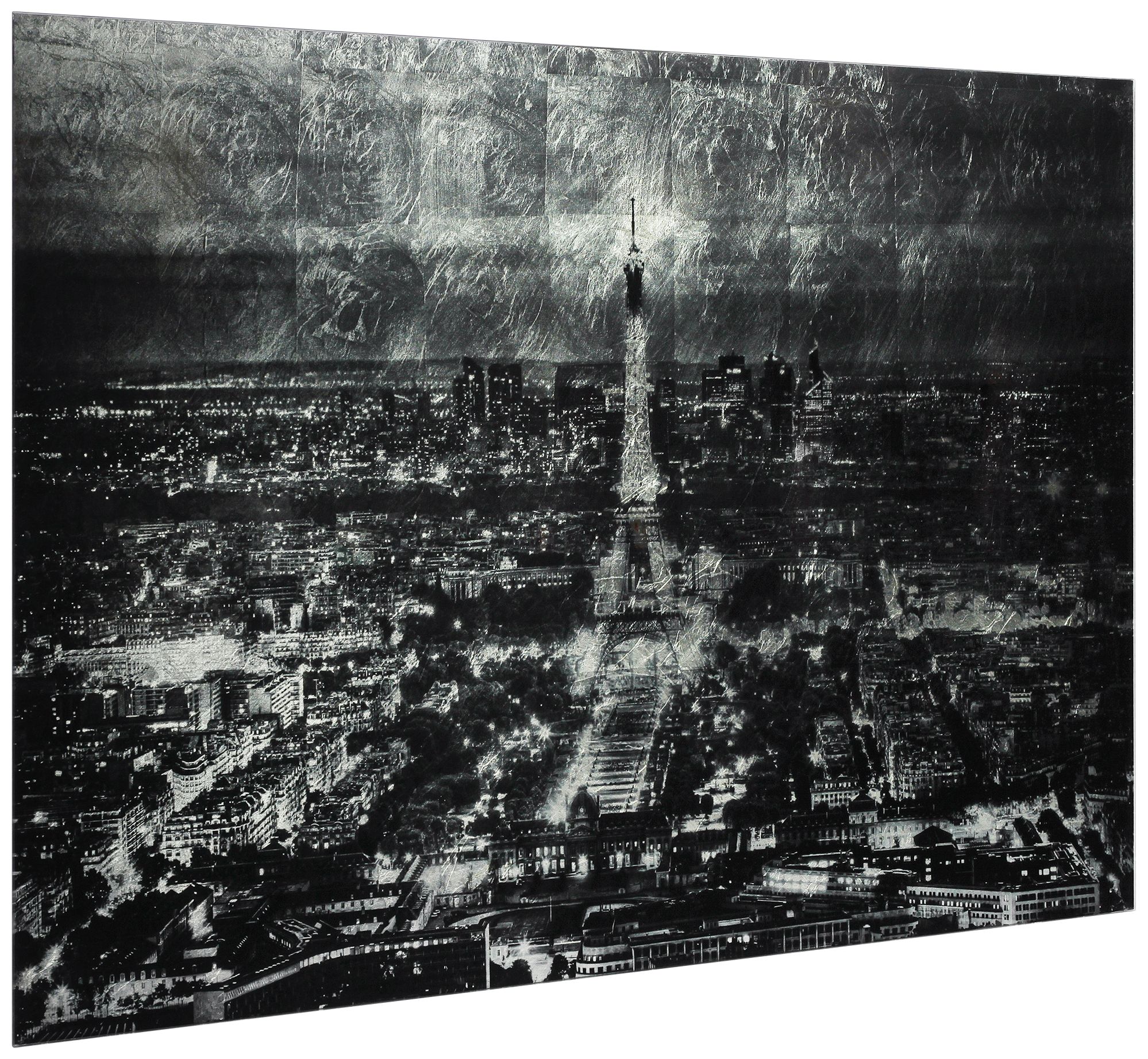 Image 3 Paris at Night Reverse Printed Tempered Glass with Silver Leaf Wall Art more views