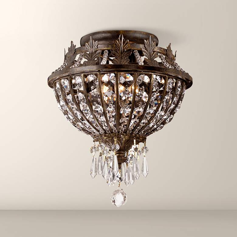 Image 1 Paris Flea Market Iron and Crystal 11 inch Wide Ceiling Light