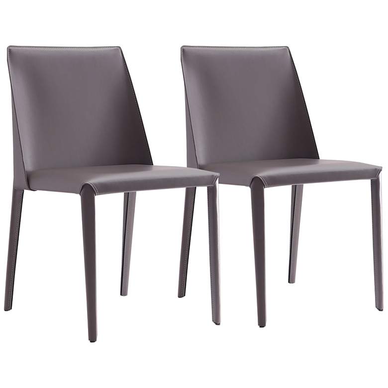 Image 1 Paris Gray Saddle Leather Dining Chairs Set of 2