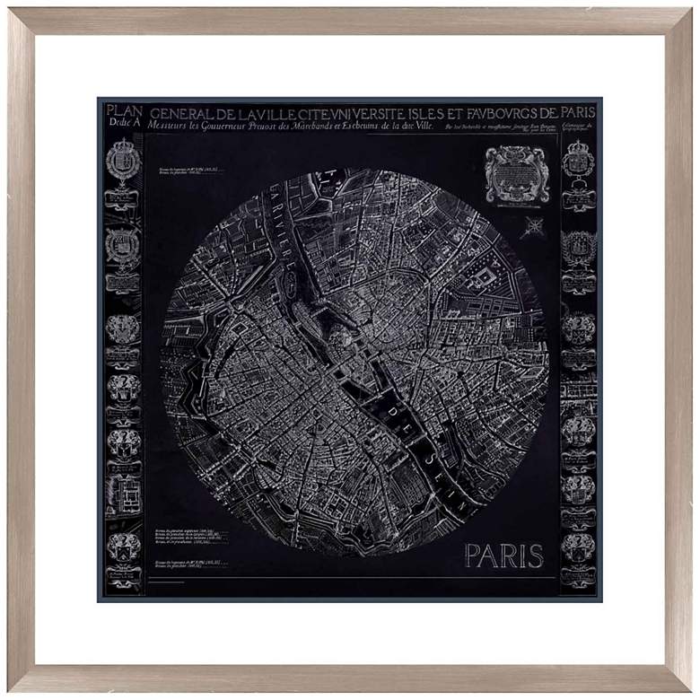 Image 1 Paris Map 30 1/2 inch Square Giclee Framed Wall Art