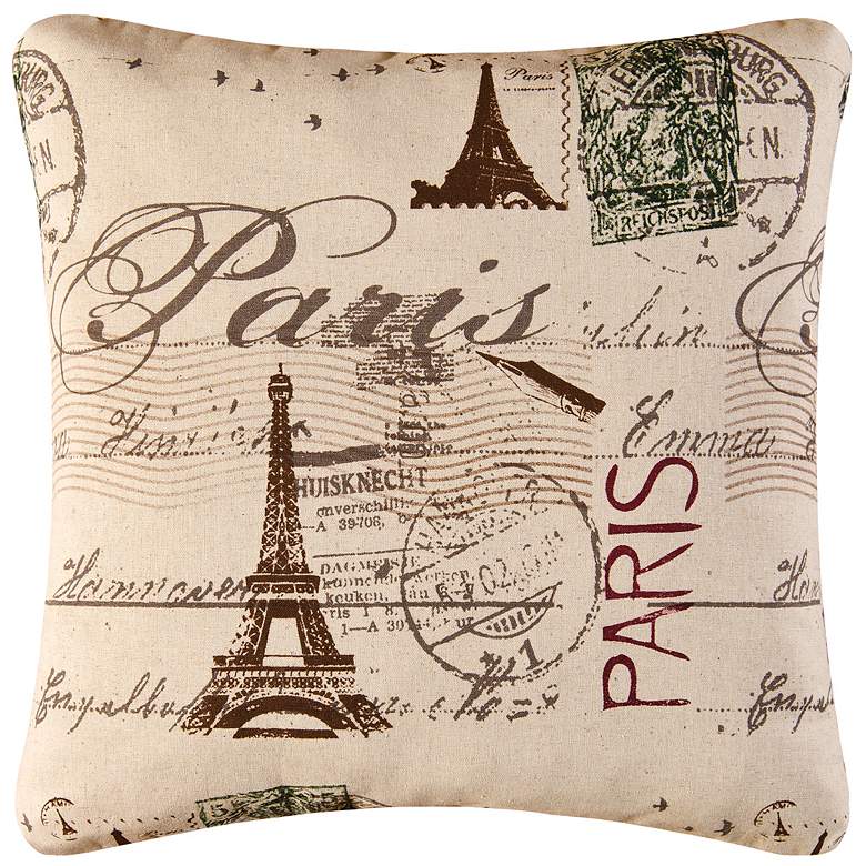 Image 1 Paris Stamp 18 inch Square Decorative Printed Pillow