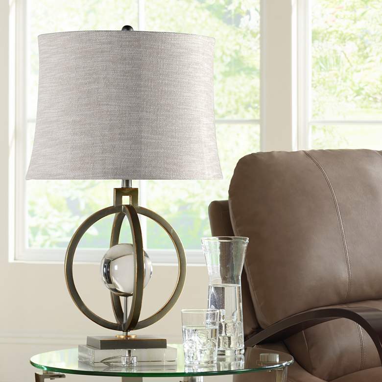 Image 1 Paris Tin And Gold Metal Table Lamp with Taupe Fabric Shade