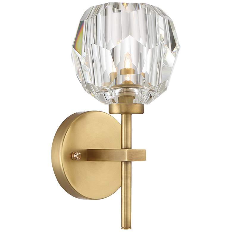 Image 1 Parisian 12 Inch Crystal Candle Wall Sconce in Aged Brass