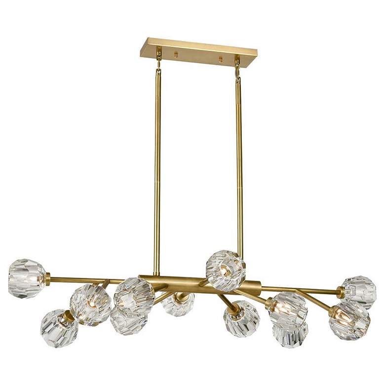 Image 1 Parisian 12-Light 35 In Modern Sputnik Aged Brass Crystal Linear Chandelier