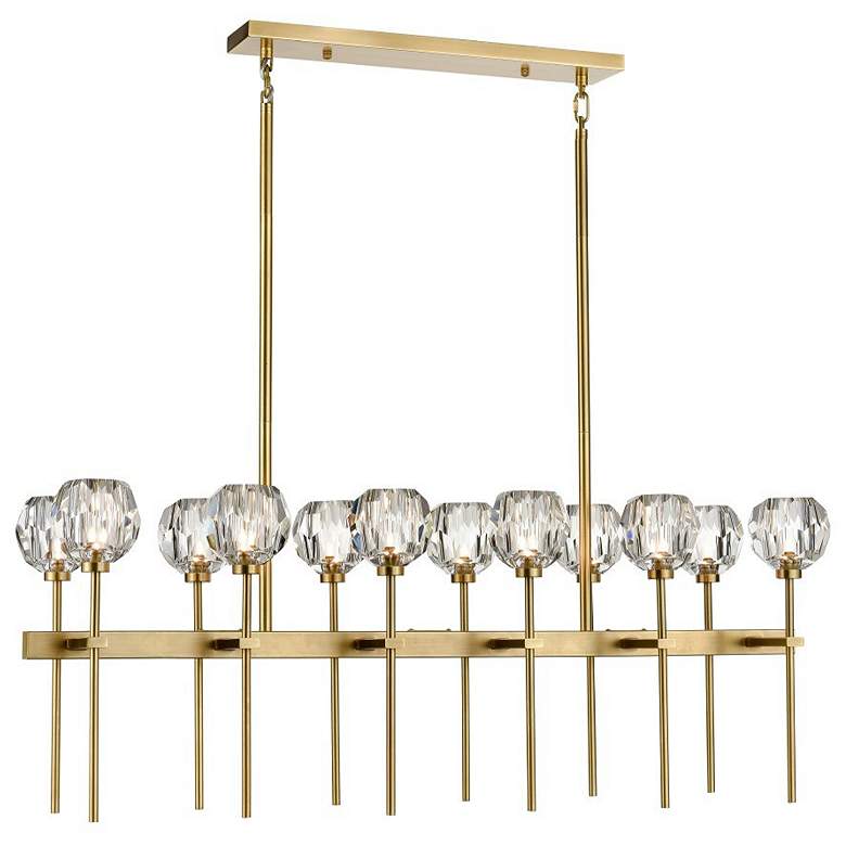 Image 1 Parisian 12-Light 48 Inch Linear Aged Brass Crystal Chandelier