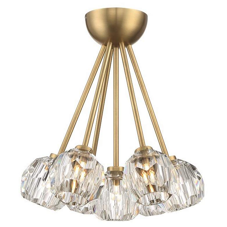 Image 1 Parisian 7-Light 15 In Aged Brass Clustered Crystal Semi-Flush Mount
