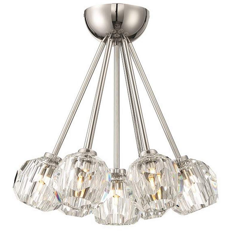 Image 1 Parisian 7-Light 15 Inch Polished Nickel Clustered Crystal Semi-Flush Mount
