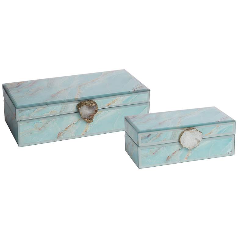Image 1 Parisian Shiny Blue Agate Glass Decorative Boxes Set of 2