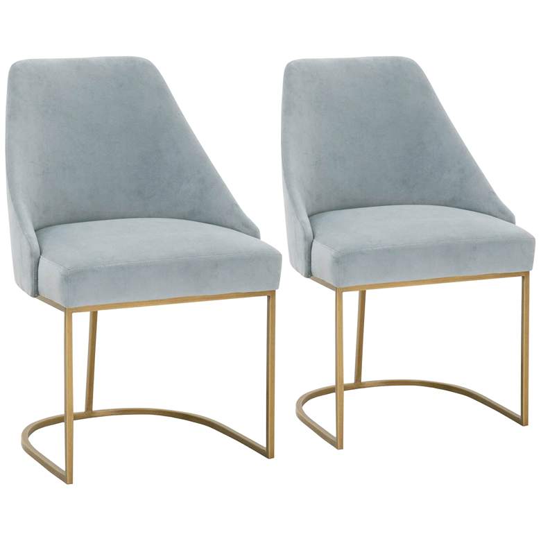 Image 1 Parissa 22 1/4" Blue Coastal Velvet and Gold Dining Chairs Set of 2