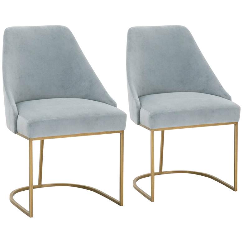 Image 1 Parissa Coastal Velvet and Gold Dining Chairs Set of 2