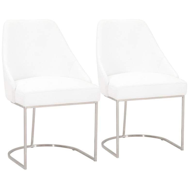 Image 1 Parissa Pure White and Brushed Steel Dining Chairs Set of 2