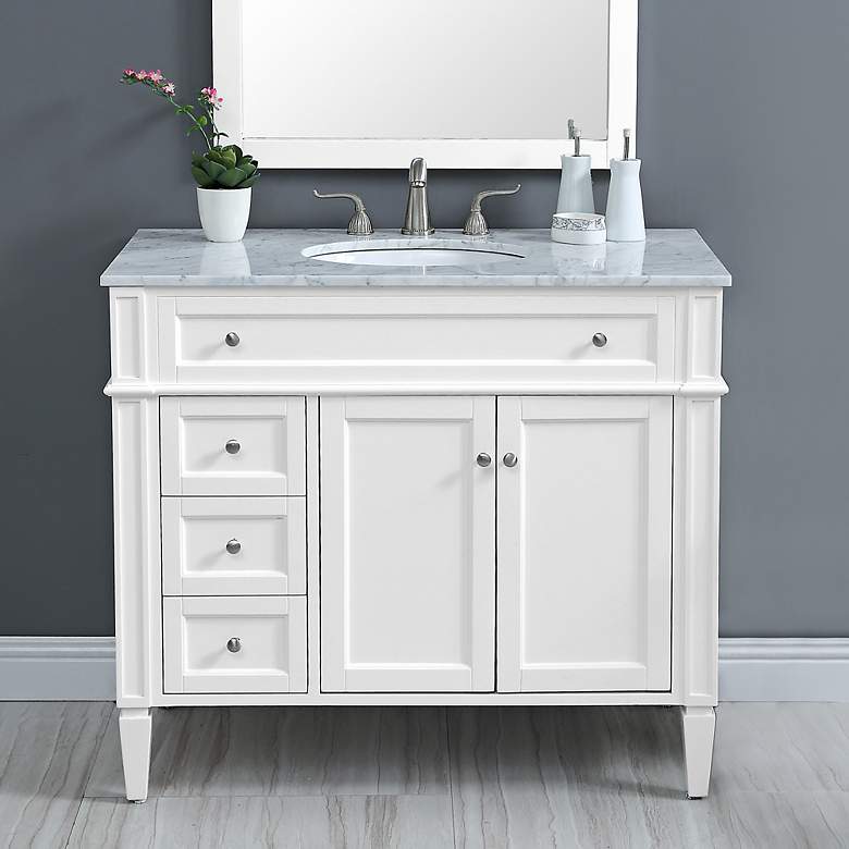 Image 1 Park Avenue 40"W White 3-Drawer Single Sink Bathroom Vanity