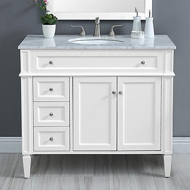 Park Avenue 40"W White 3-Drawer Single Sink Bathroom Vanity