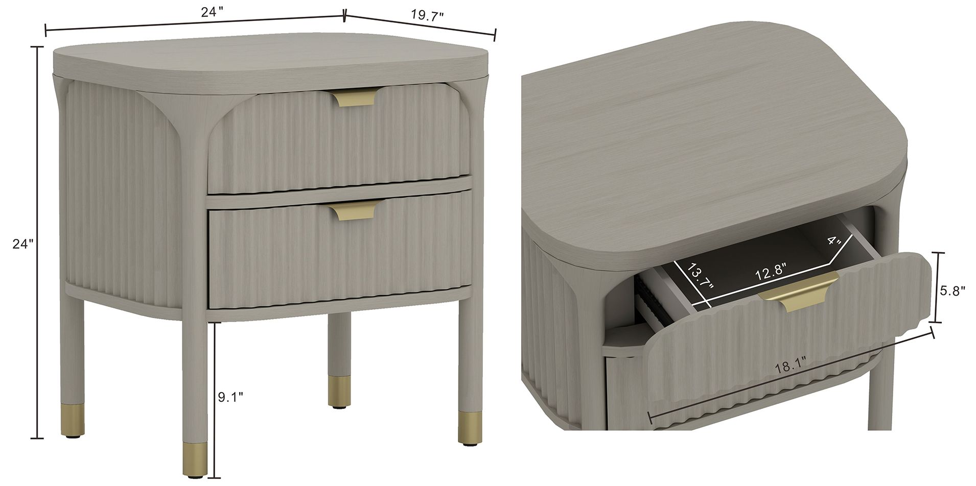 Image 4 Park Contemporary 24" Nightstand in Gray (2-Drawer) more views