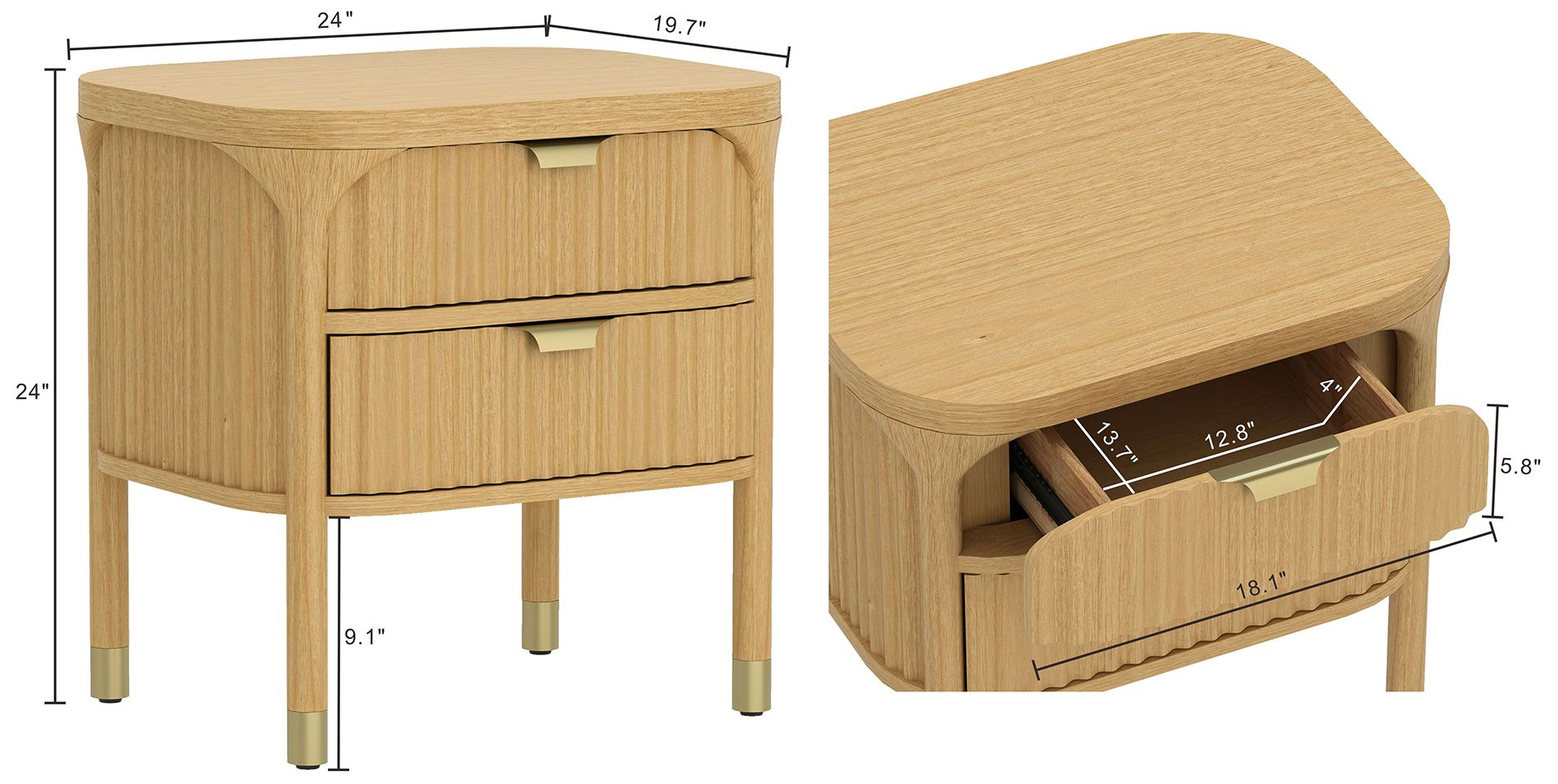 Image 4 Park Contemporary 24" Nightstand in Natural (2-Drawer) more views