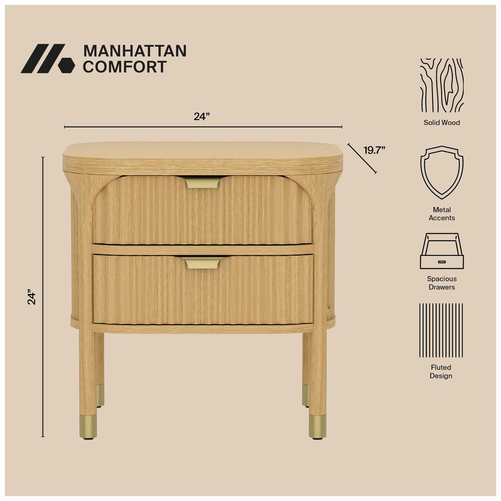 Image 5 Park Contemporary 24" Nightstand in Natural (2-Drawer) more views