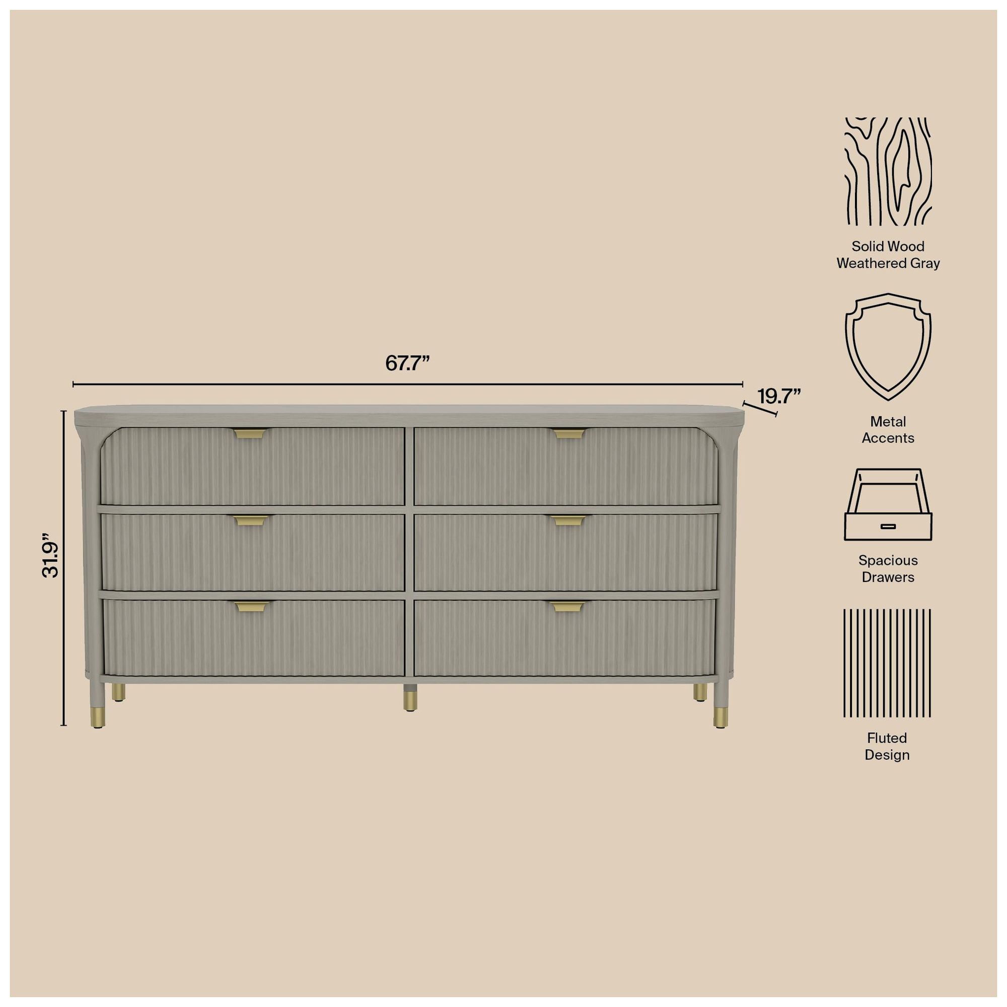 Park Contemporary 3-Piece Dresser and Nightstand in Gray