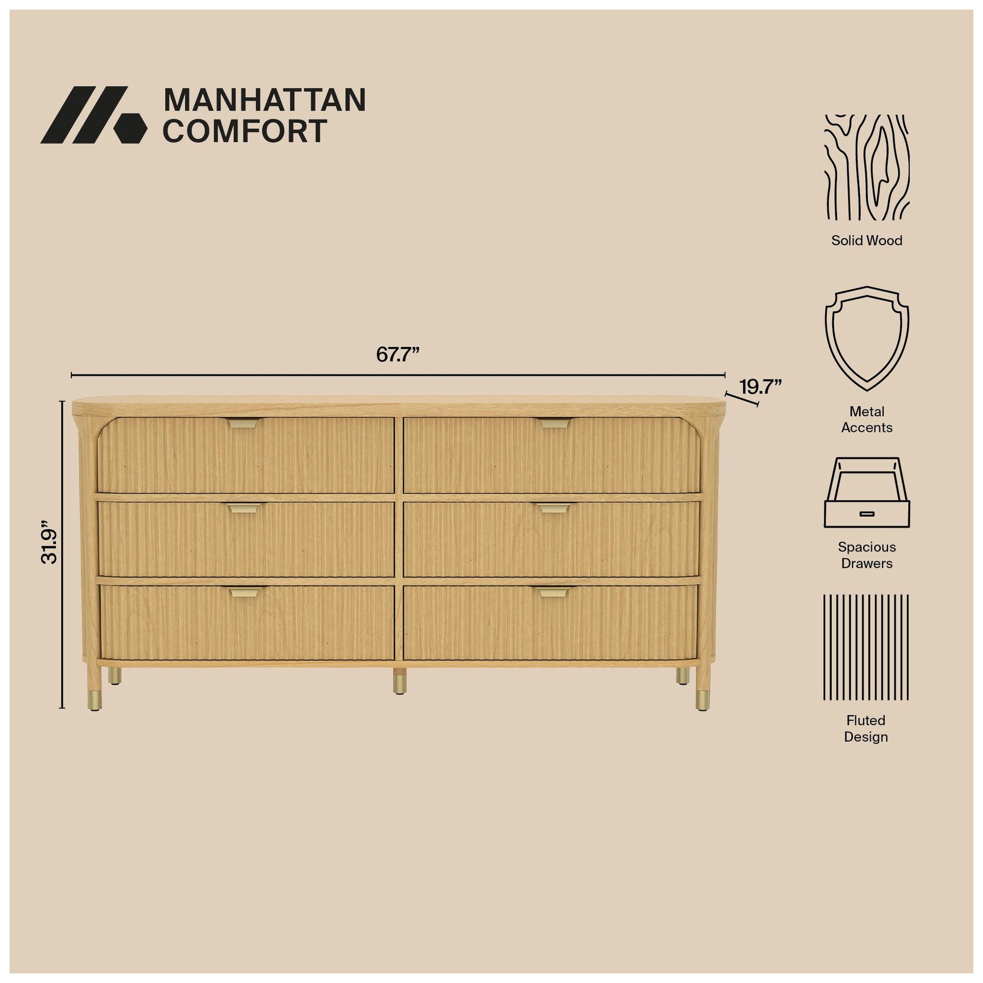 Park Contemporary 3-Piece Dresser and Nightstand in Natural