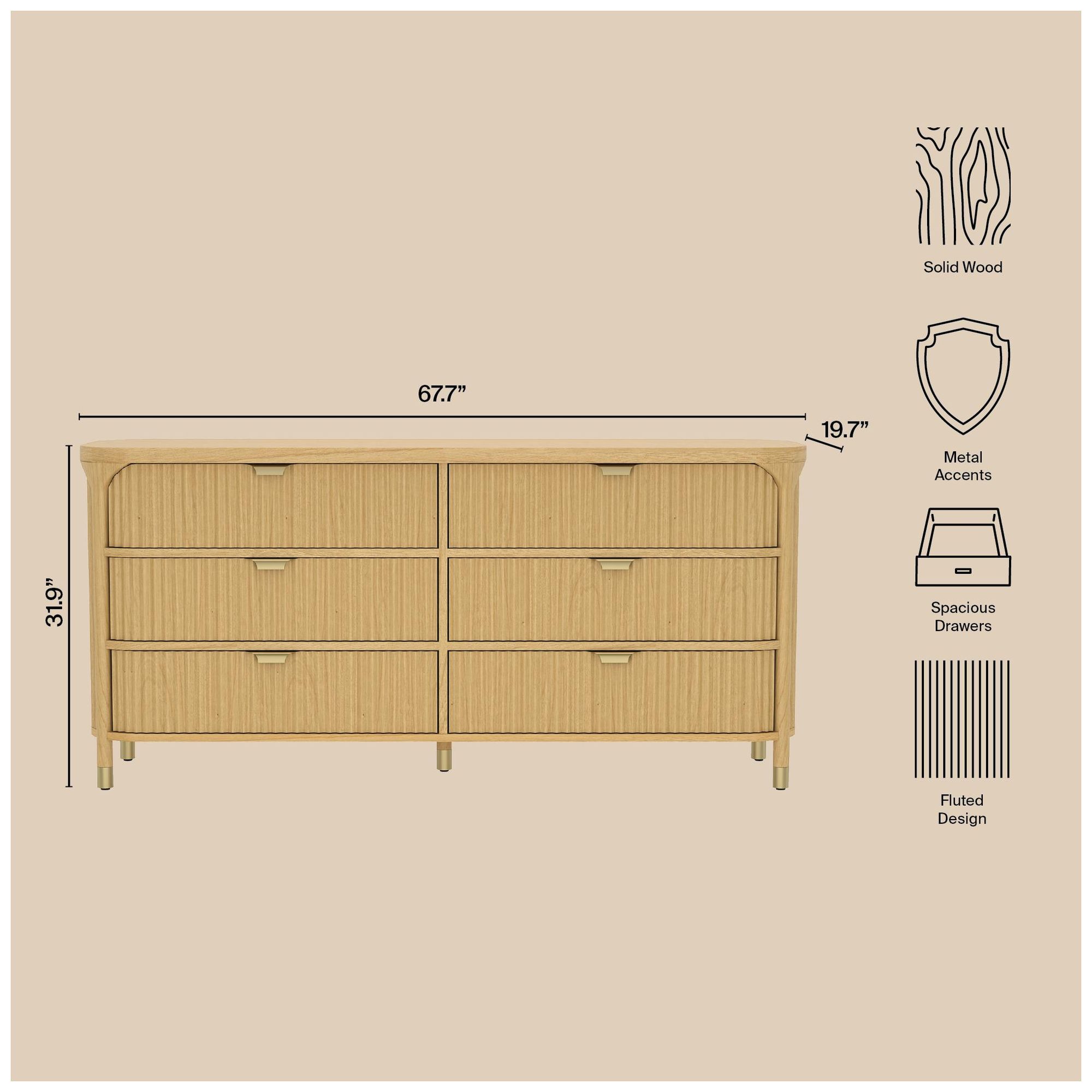 Park Contemporary 3-Piece Dresser and Nightstand in Natural