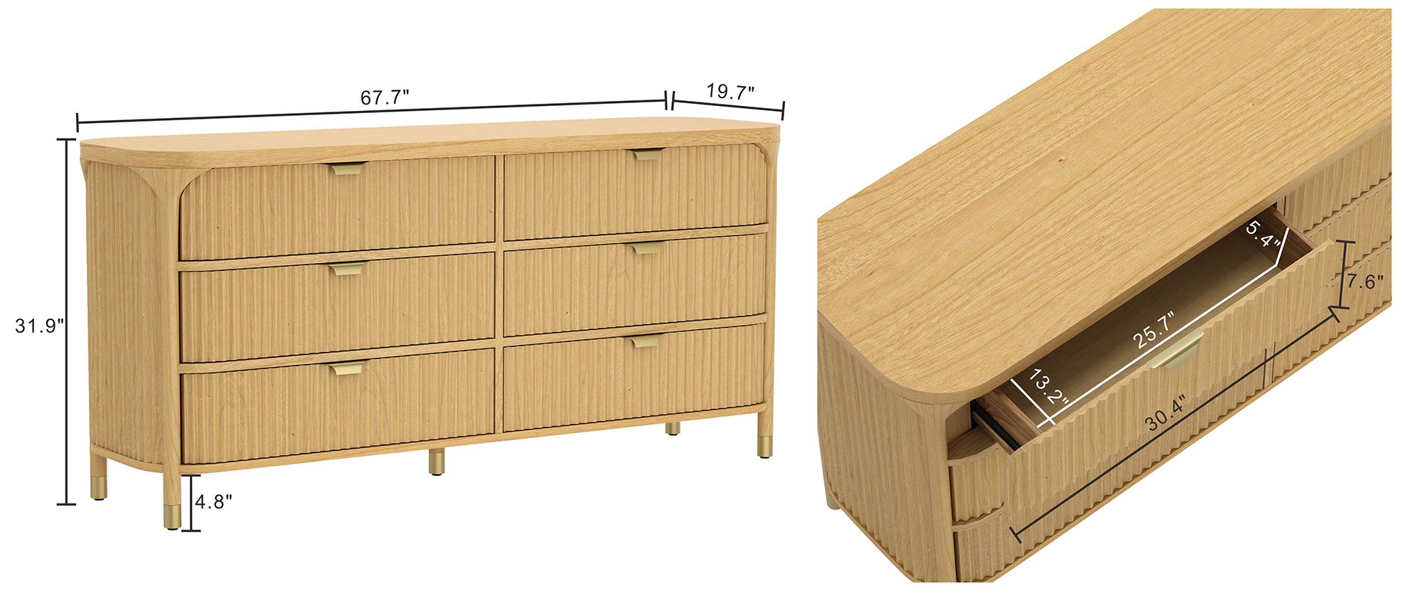 Image 4 Park Contemporary 68" Dresser in Natural (6-Drawer) more views