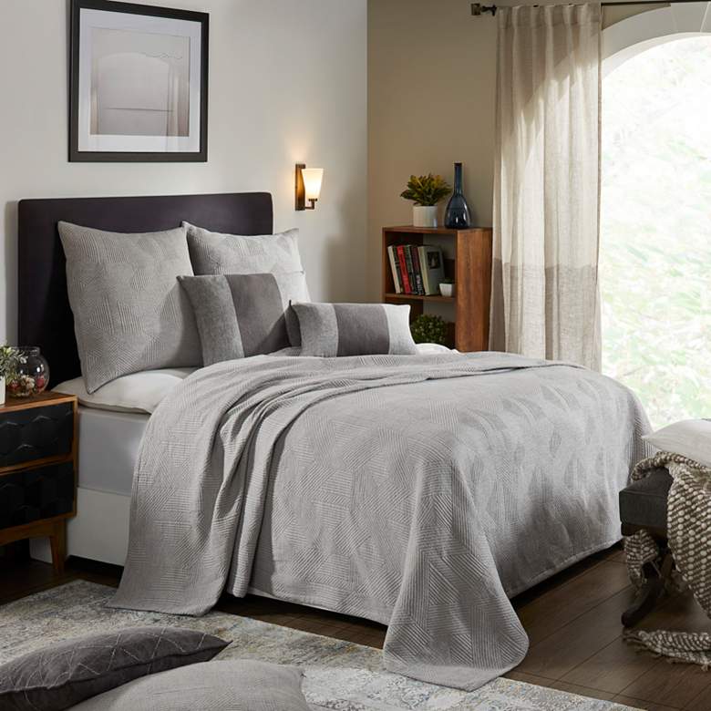 Image 1 Park Gray Textured Fabric Queen Coverlet