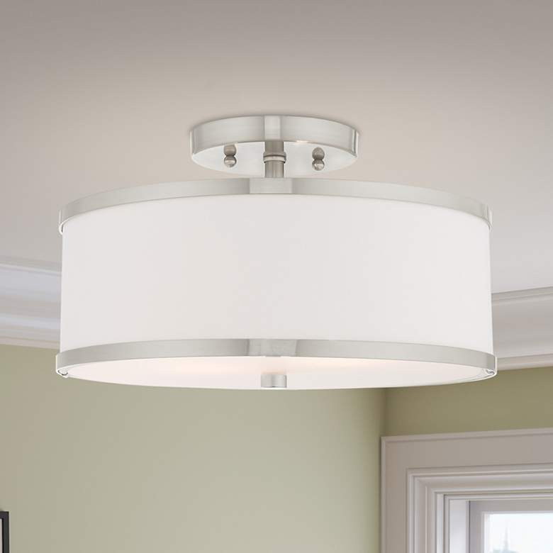 Image 1 Park Ridge 13" Wide Brushed Nickel Drum Ceiling Light