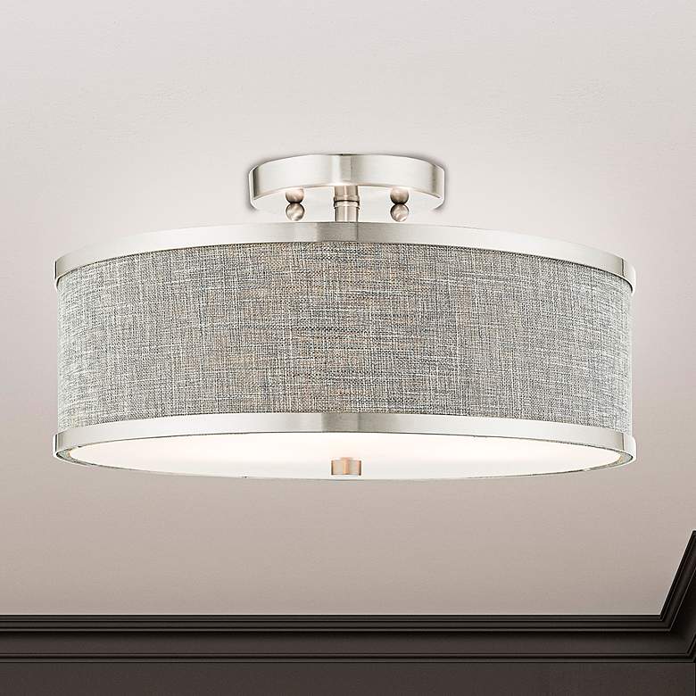 Image 2 Park Ridge 15" Wide Brushed Nickel Drum Ceiling Light