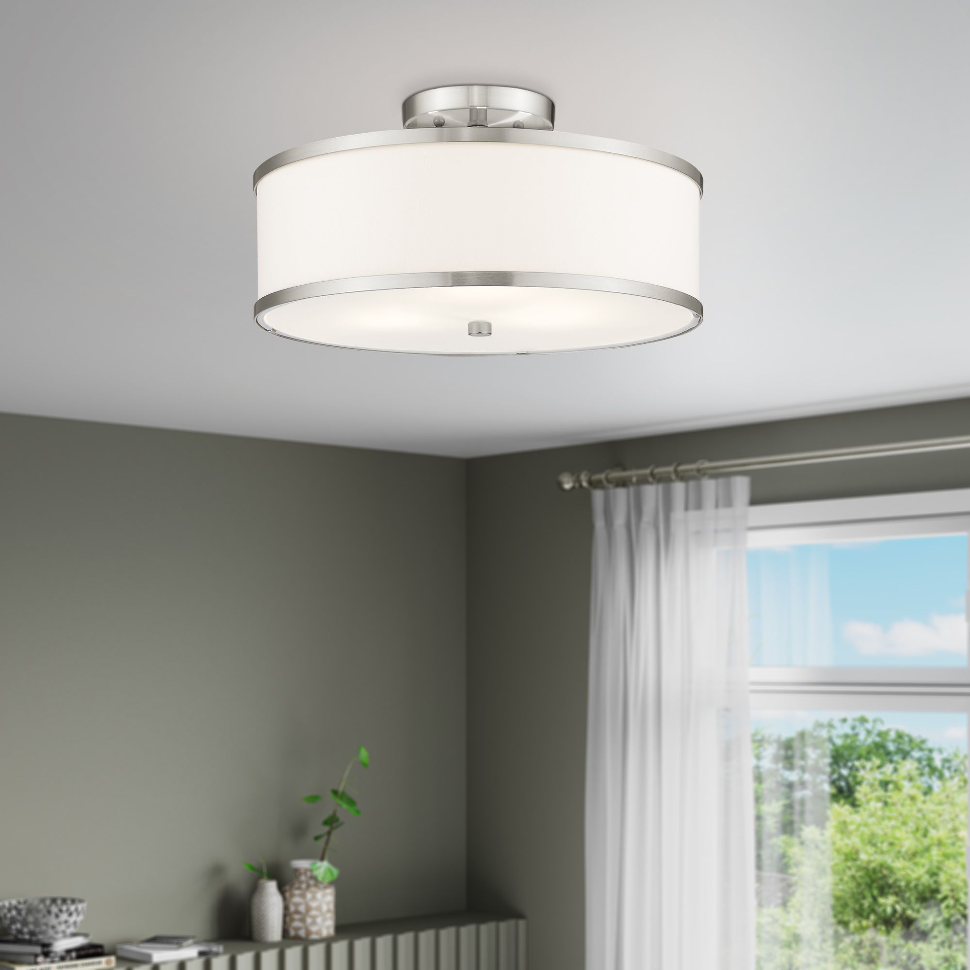 Park Ridge 15" Wide Brushed Nickel Drum Ceiling Light