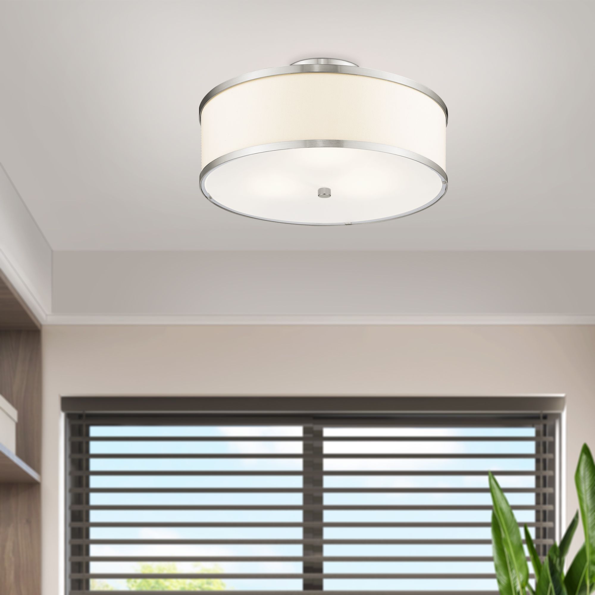 Park Ridge 15" Wide Brushed Nickel Drum Ceiling Light