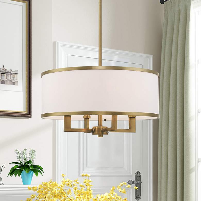 Image 1 Park Ridge 18" Wide Antique Brass 4-Light Drum Chandelier