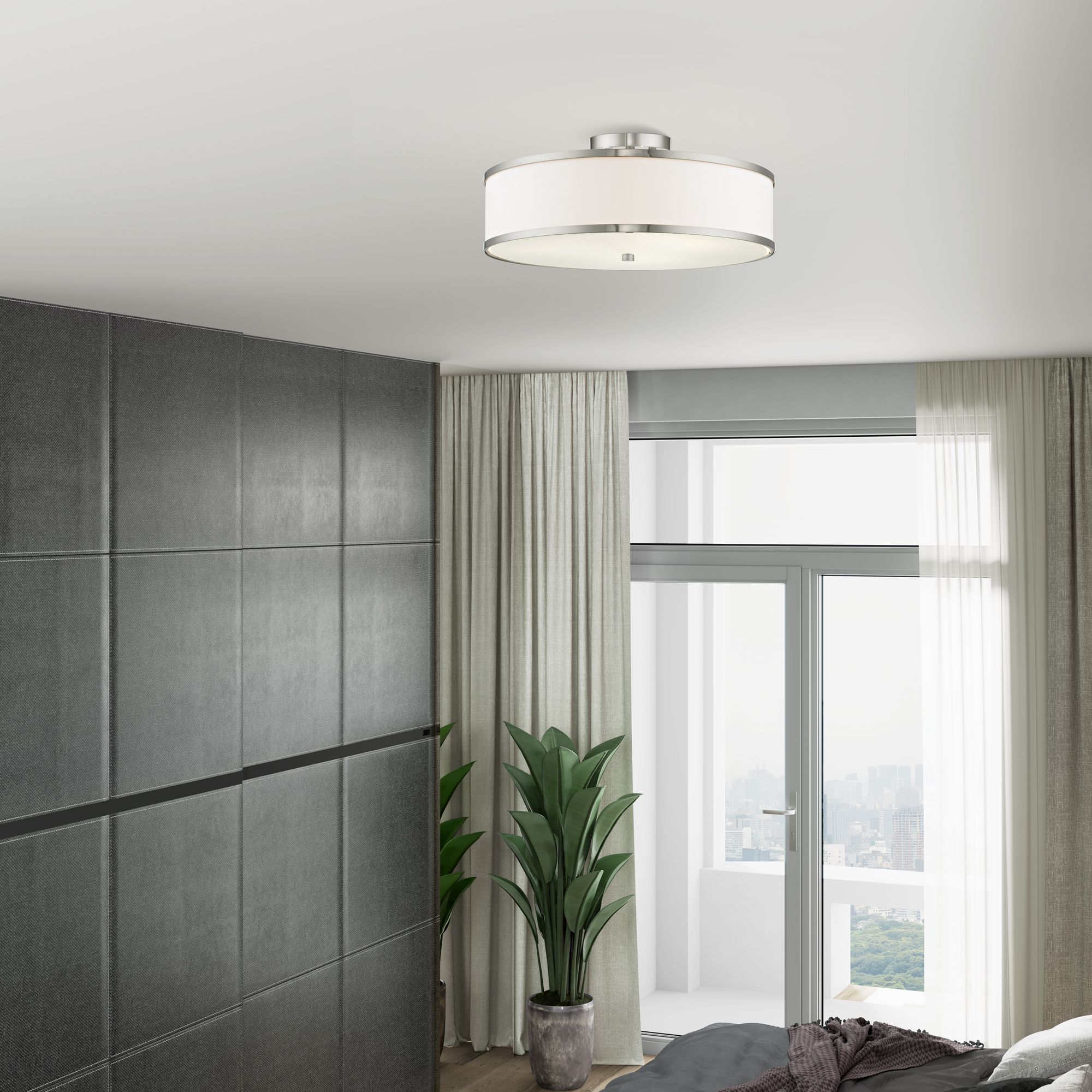 Park Ridge 18" Wide Brushed Nickel Drum Ceiling Light in scene