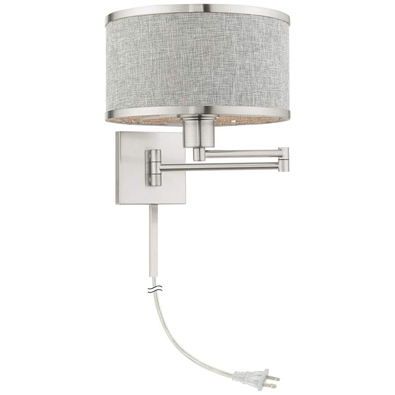 Image 2 Park Ridge Brushed Nickel Swing Arm Wall Lamp w/ Gray Shade