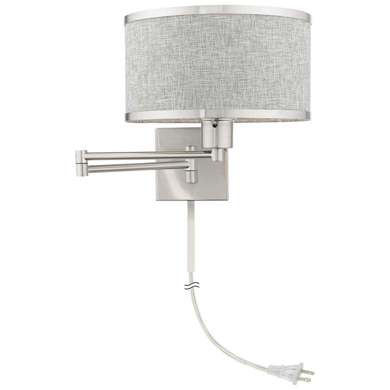 Image 4 Park Ridge Brushed Nickel Swing Arm Wall Lamp w/ Gray Shade more views