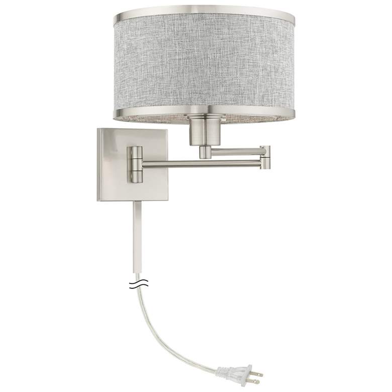 Image 5 Park Ridge Brushed Nickel Swing Arm Wall Lamp w/ Gray Shade more views