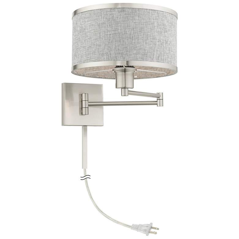 Image 6 Park Ridge Brushed Nickel Swing Arm Wall Lamp w/ Gray Shade more views