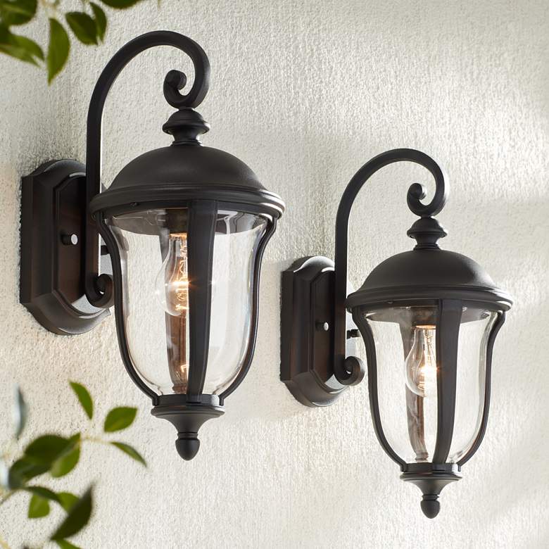 Image 1 Park Sienna 16 3/4 inch High Black Outdoor Wall Light Set of 2