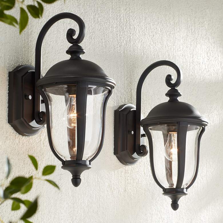 Image 1 Park Sienna 16 3/4" High Black Outdoor Wall Light Set of 2