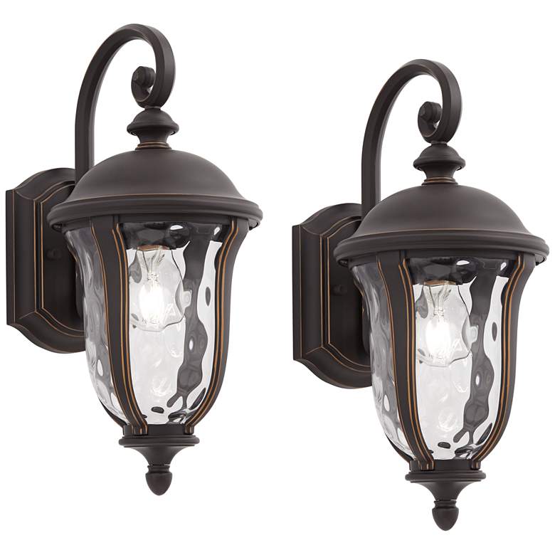 Image 1 Park Sienna 16 3/4" High Bronze and Glass Outdoor Wall Light Set of 2
