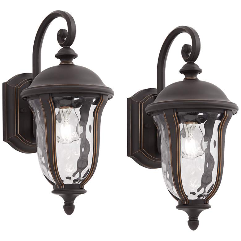 Image 2 Park Sienna 16 3/4" High Bronze and Glass Outdoor Wall Light Set of 2