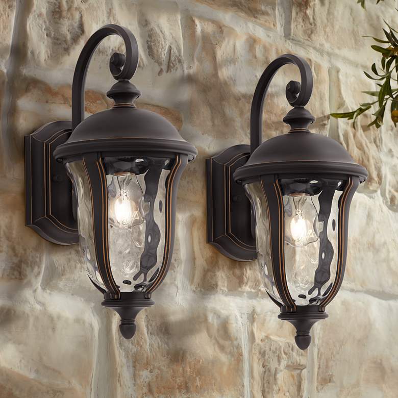 Image 1 Park Sienna 16 3/4" High Bronze and Glass Outdoor Wall Light Set of 2