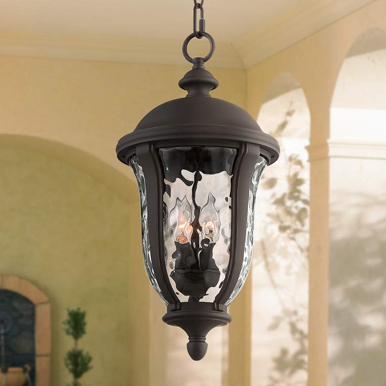 Image 1 Park Sienna 20" High Bronze Hammered Glass Outdoor Hanging Light