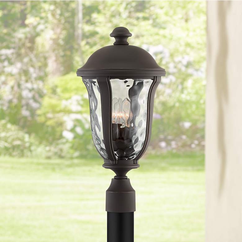 Image 1 Park Sienna 20 inch High Bronze Hammered Glass Outdoor Post Light